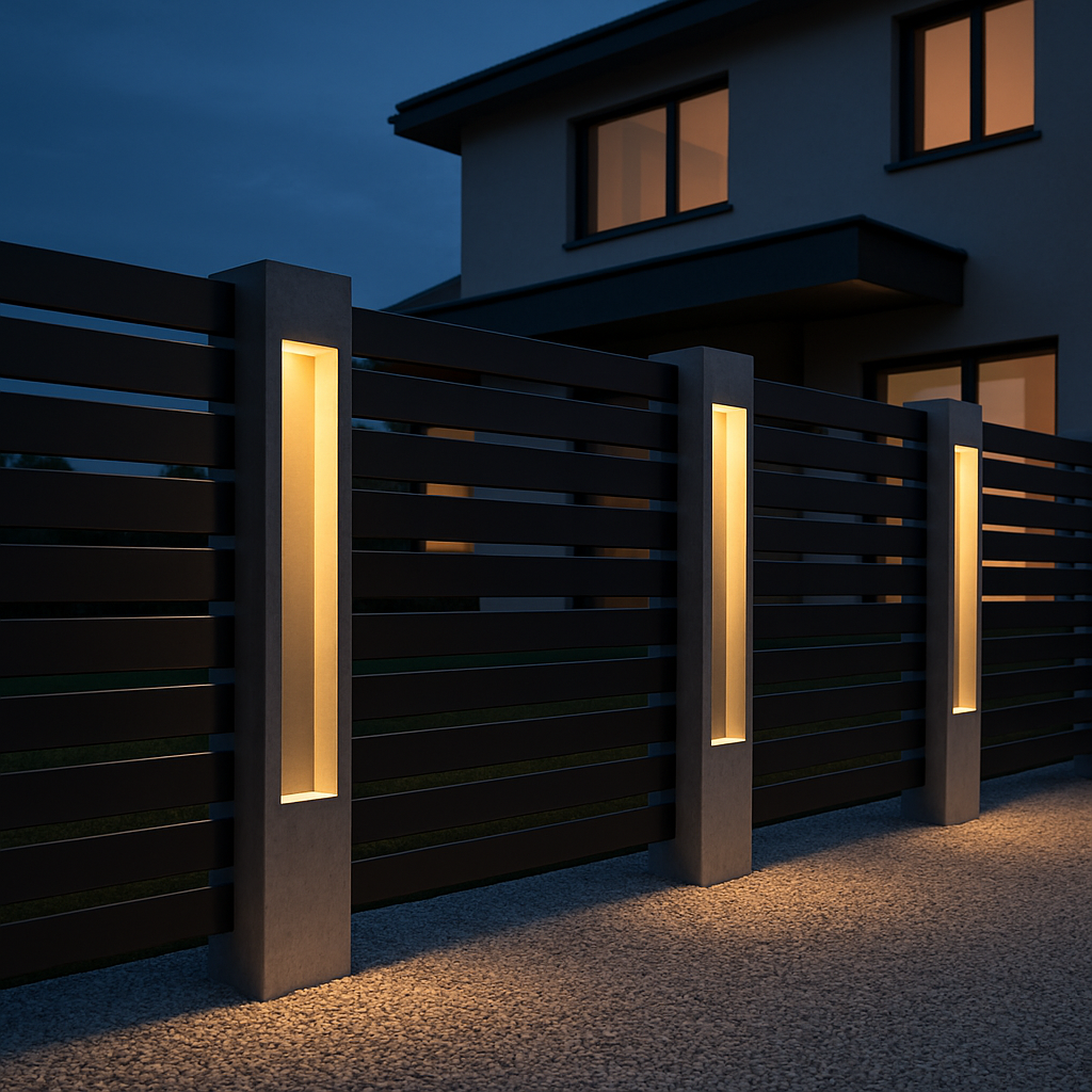 betonowe słupki ogrodzeniowe z oświetleniem